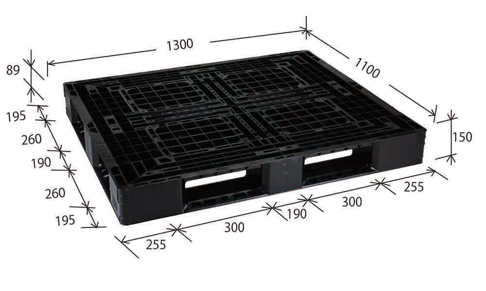 プラスチックパレット DA-JL-D4-1311L 黒 岐阜プラスチック工業(RISU)製