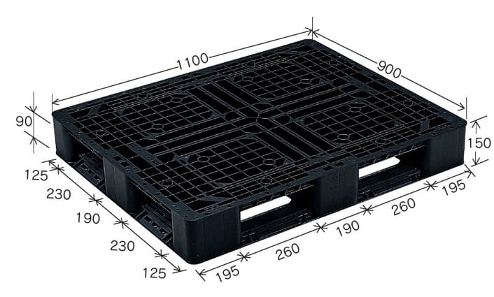 プラスチックパレット DA-J-D4-1109 黒 岐阜プラスチック工業(RISU)製