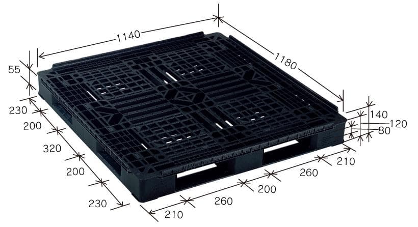 プラスチックパレット DA-J-D4-118114 黒 岐阜プラスチック工業(RISU)製