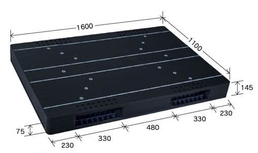 プラスチックパレット DA-JCK-R2-110160 黒 岐阜プラスチック工業(RISU)製